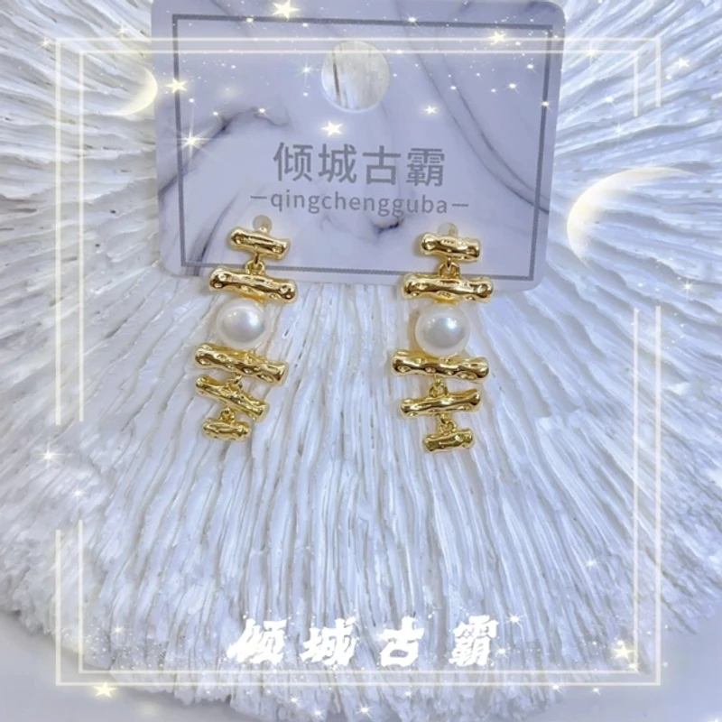 天然珍珠5-6mm白鱼骨节耳坠无核扁圆重工耳针坠气质轻奢时尚a380