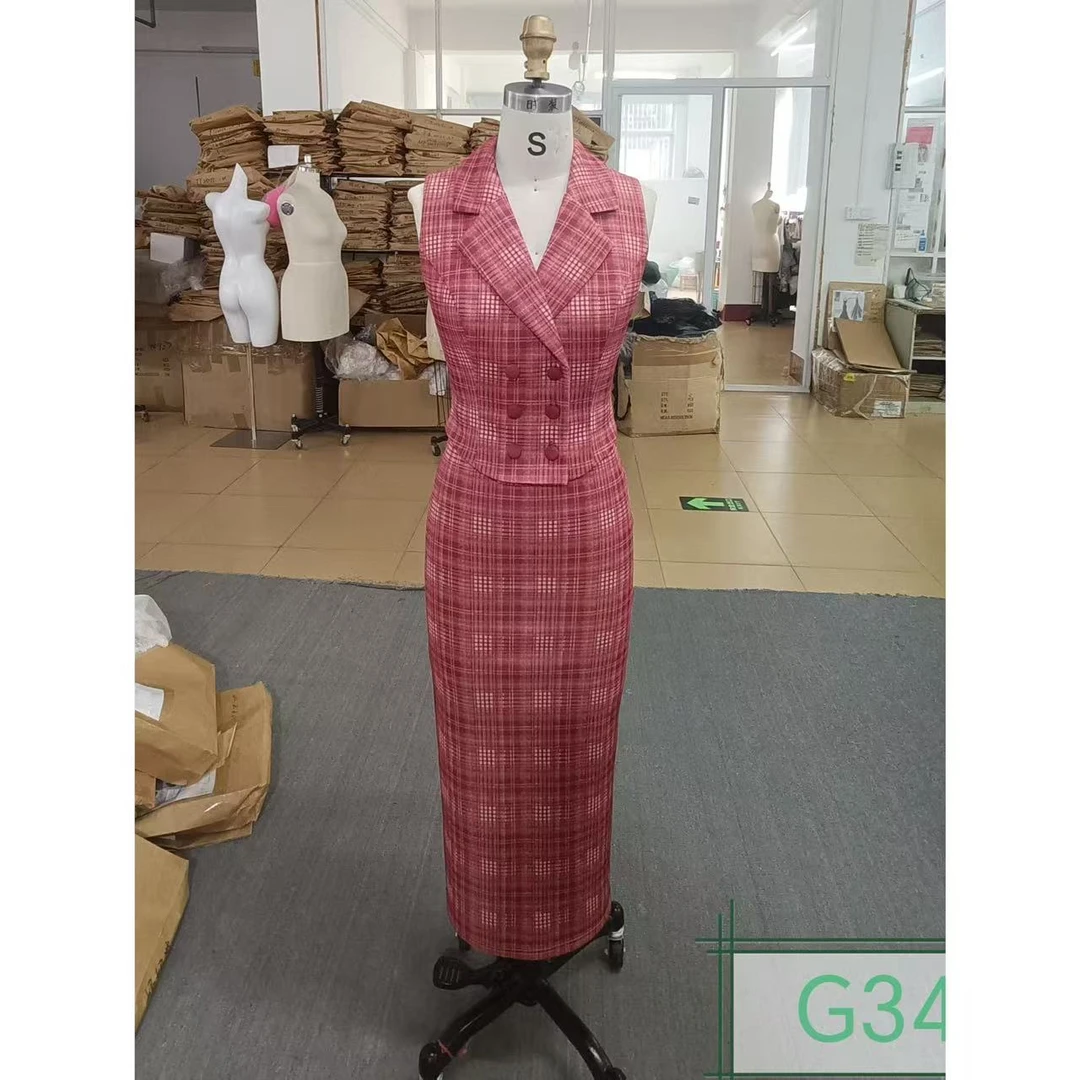 原创自制【车厘子】港风法式红白格子港风浪漫复古包臀夏季两件套装