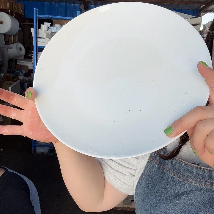 外贸尾单高温陶瓷微瑕纯白牛排盘两个