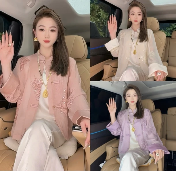 （花开）大码定制刺绣亮片单层外套2650