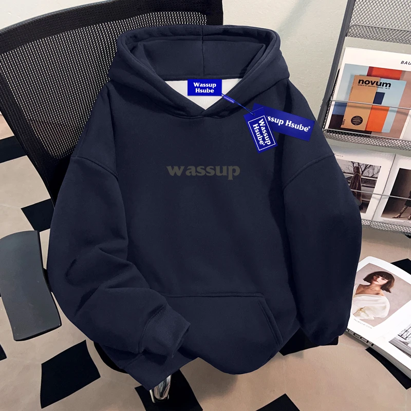 WASSUP HSUBE国潮牌重磅美式套头连帽卫衣秋冬季宽松休闲慵懒上衣