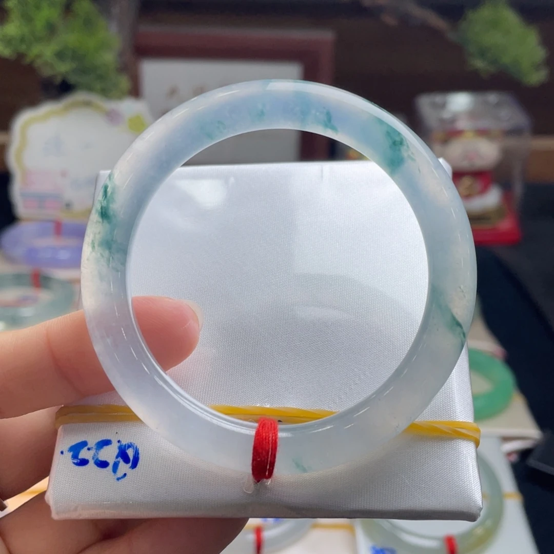 翡翠未镶嵌手镯15号 52+圆条 冰飘花