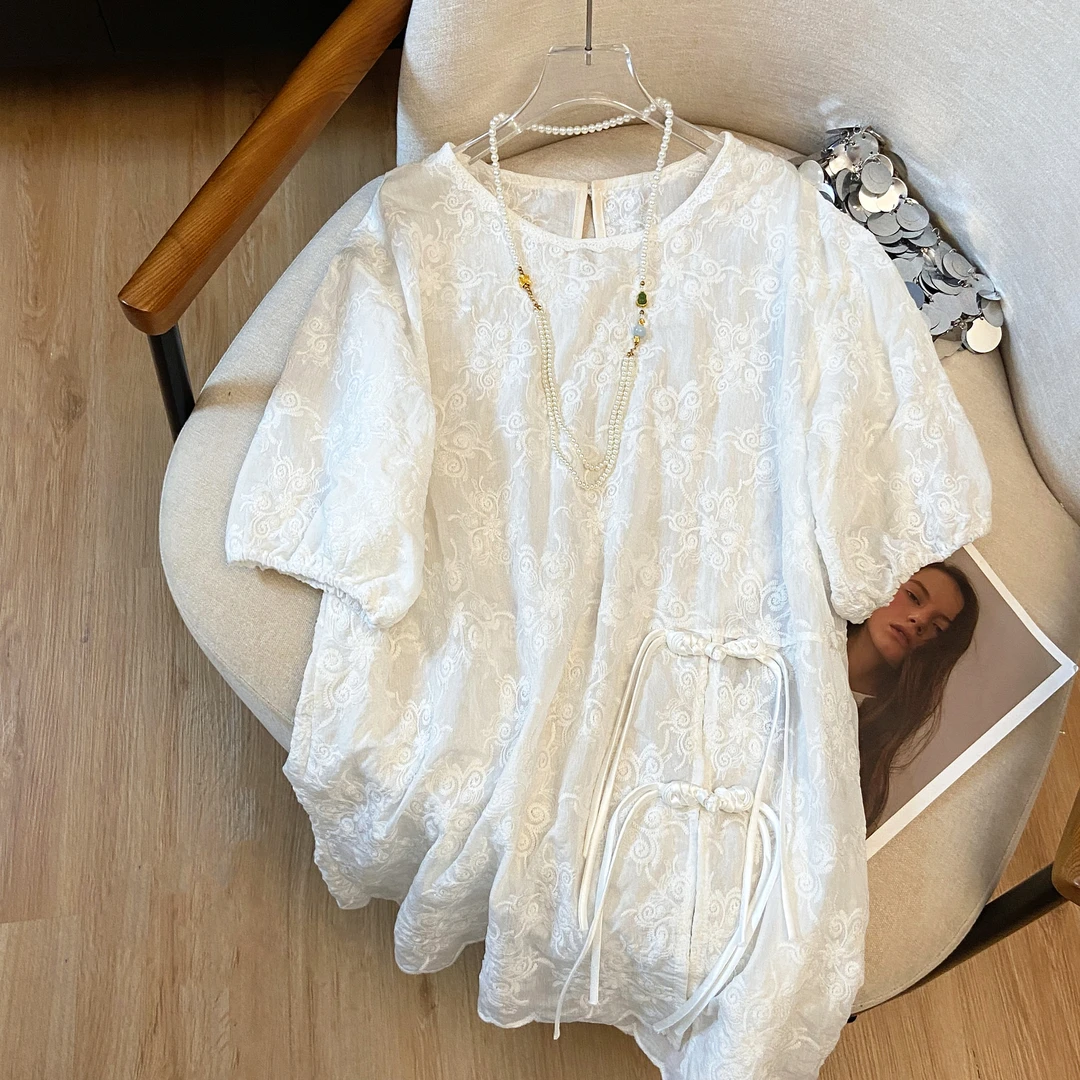高端复古国风2025新款夏季蕾丝高级感新中式刺绣短袖气质减龄衬衫