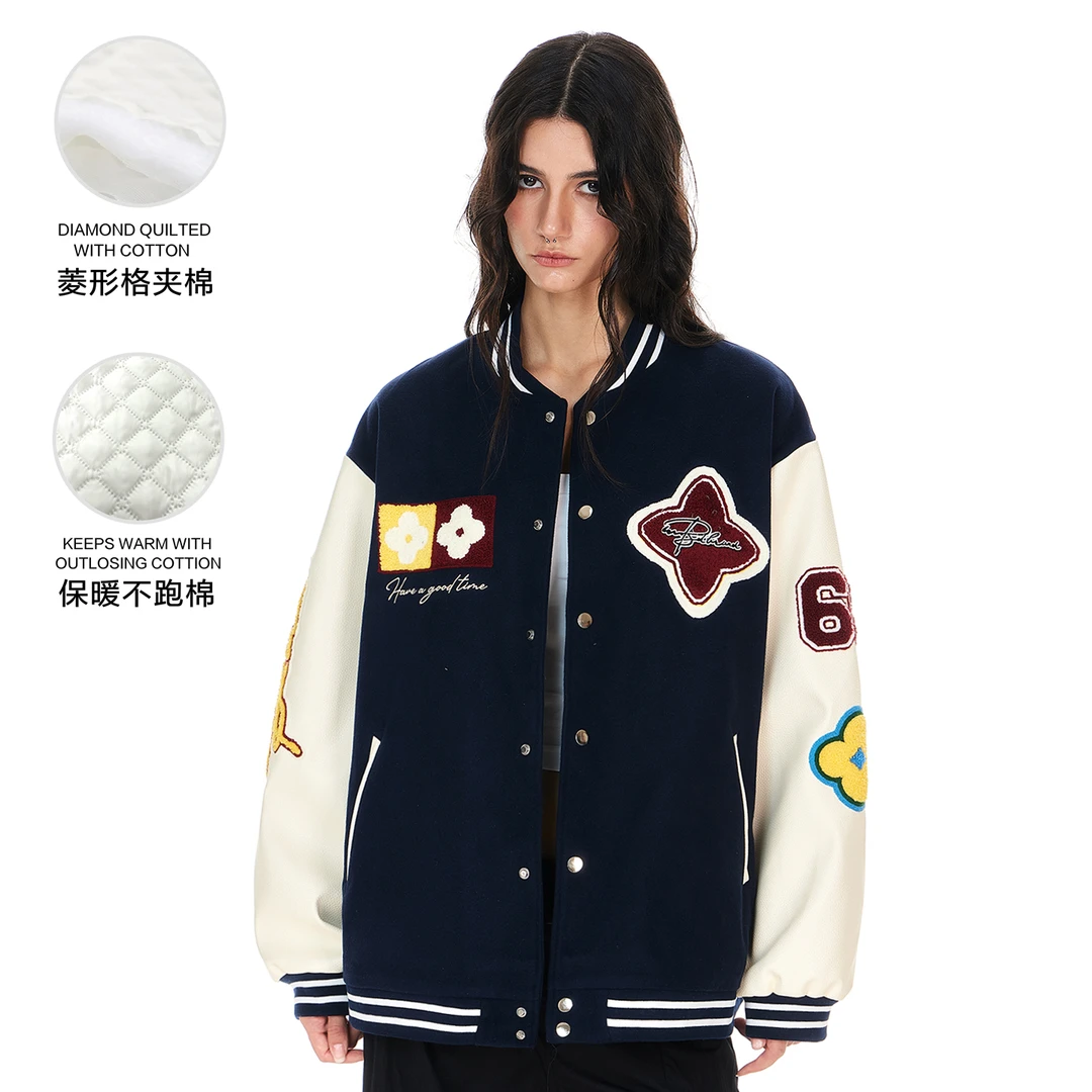 【夹棉加厚】小恶魔四时花境棒球服外套重磅刺绣美式复古夹克男女