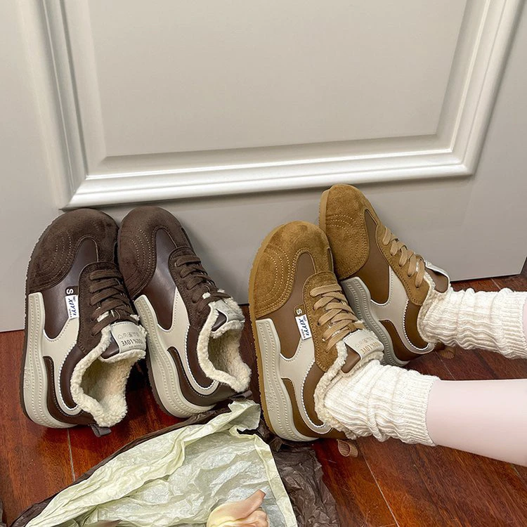 冬季新款韩版复古厚绒防滑保暖软底百搭休闲鞋女款阿甘鞋运动板鞋