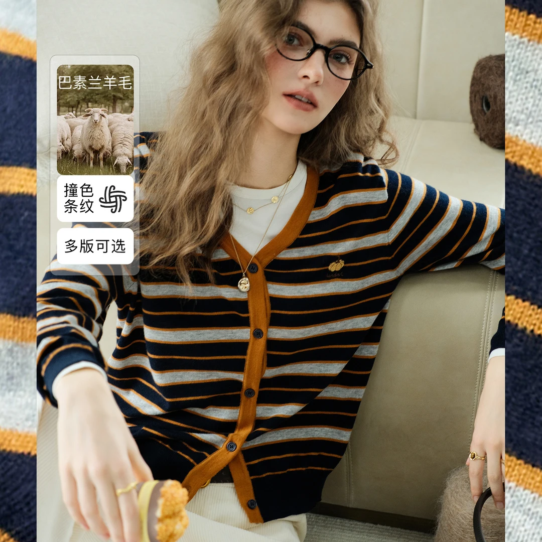 南瓜谷【奇趣小金瓜系列】巴素兰羊毛 南瓜刺绣针织衫FX4ZS0306-A