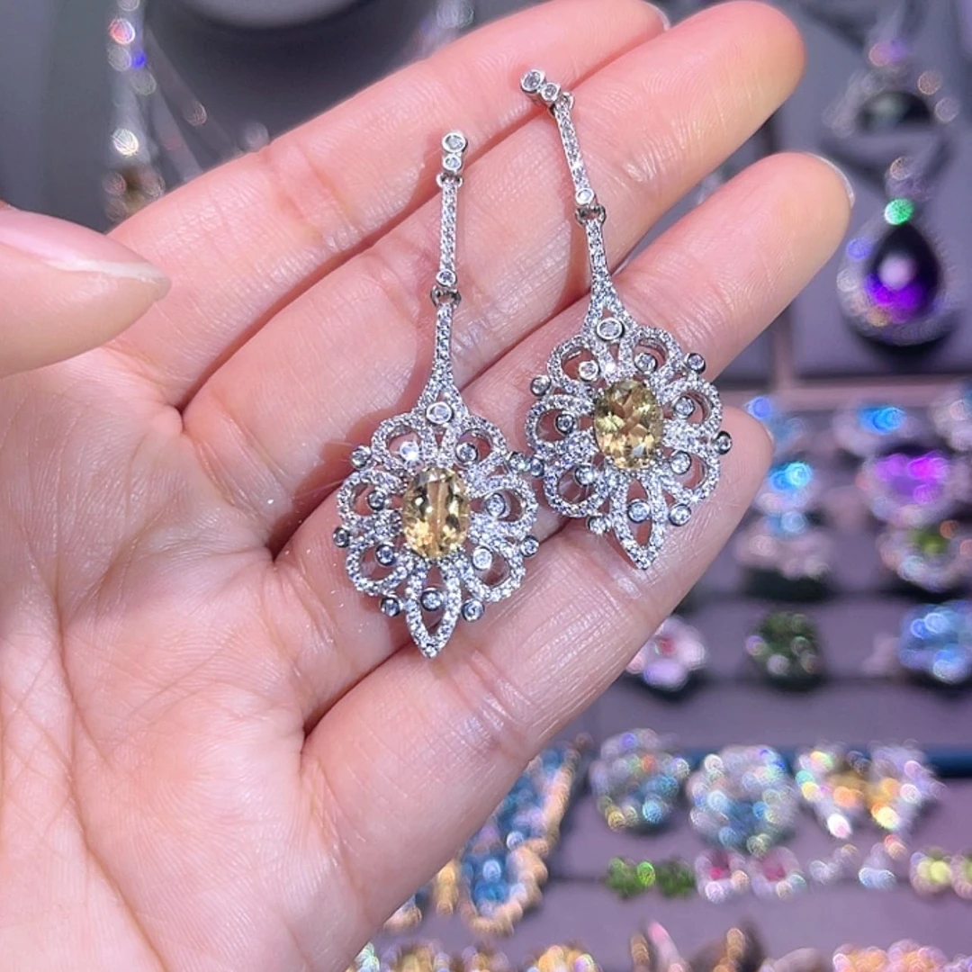 【闪购商品】黄晶耳饰银S925镶嵌耳饰