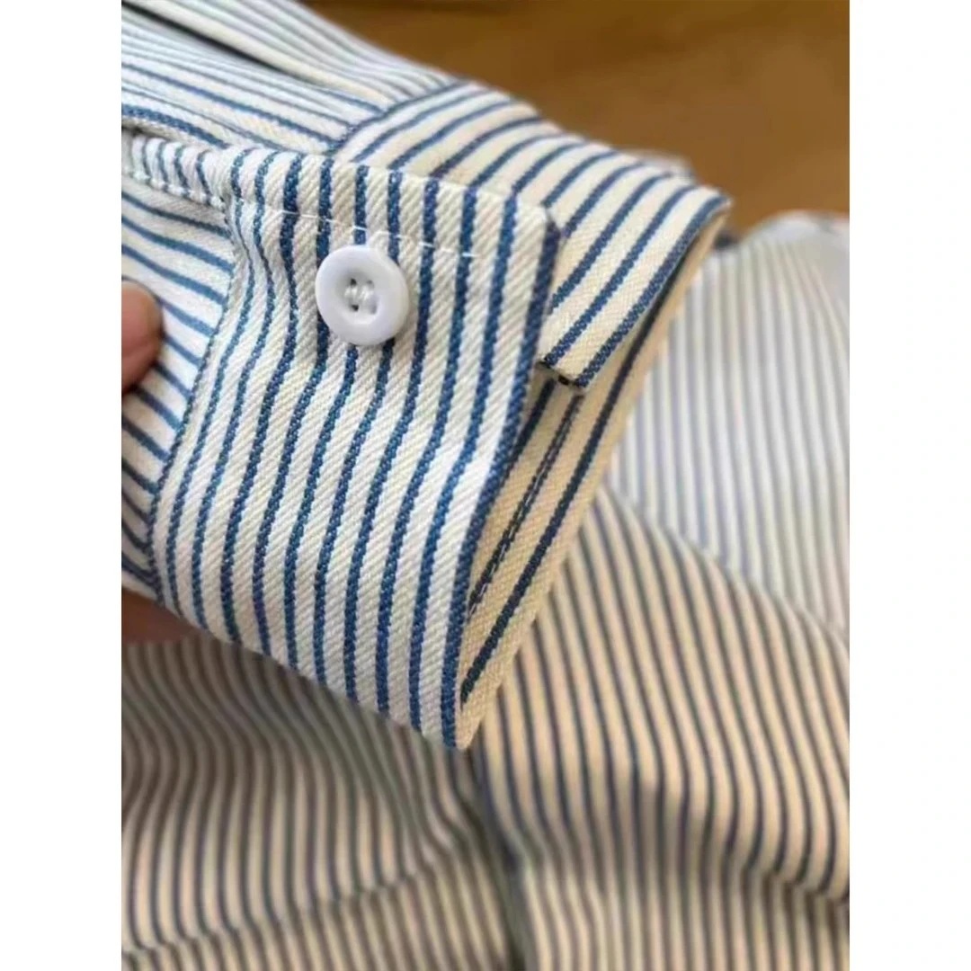 cleanfit条纹衬衫男春秋季美式高级感翻领内搭衬衣学院风情侣外套