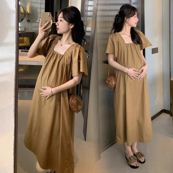 孕妇装新款夏装洋气连衣裙气质宽松孕妇裙长款