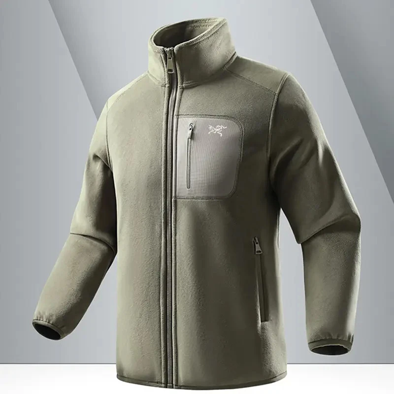 【清仓折扣】刺绣鸟家男士抓绒衣立领保暖奥粒绒开衫外套加绒上衣