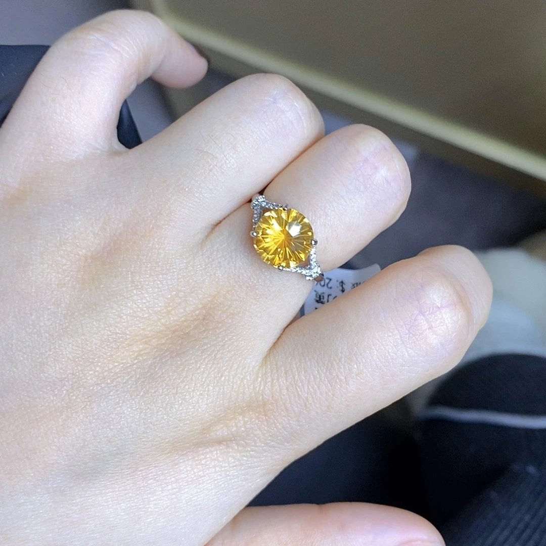 小***杜银S925镶嵌戒指水晶纯天然黄水晶戒指J