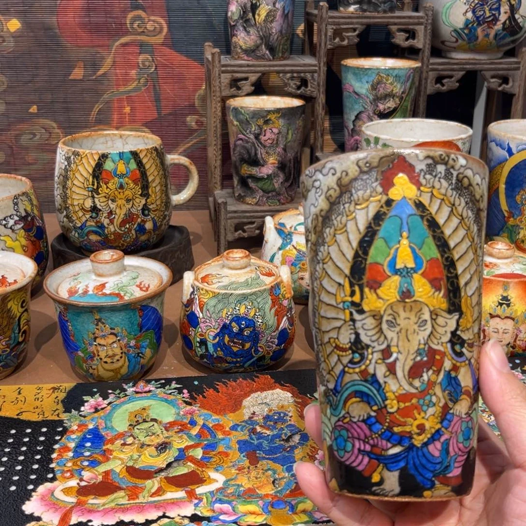 手工手绘象财神大可乐杯