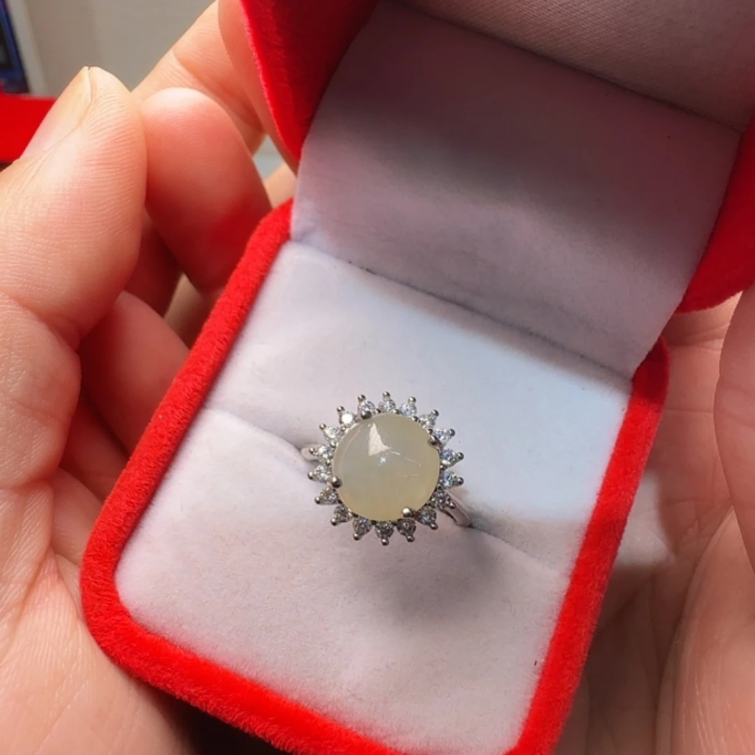 翡翠银S925镀金镶嵌戒指