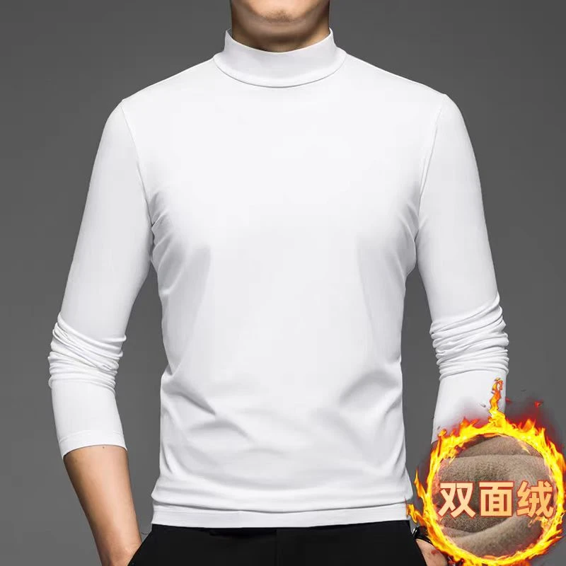 秋冬上新港风时尚德绒保暖半高领德绒打底衫T恤-男款德绒纯色