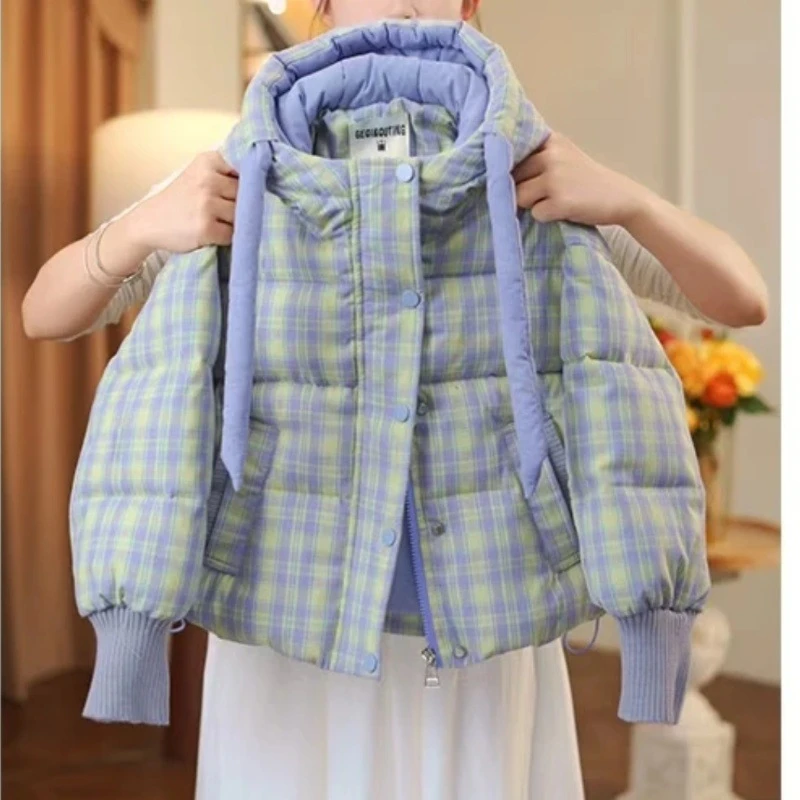女童夹棉外套秋冬款2025新款儿童韩版格子面包服冬季洋气加厚棉服