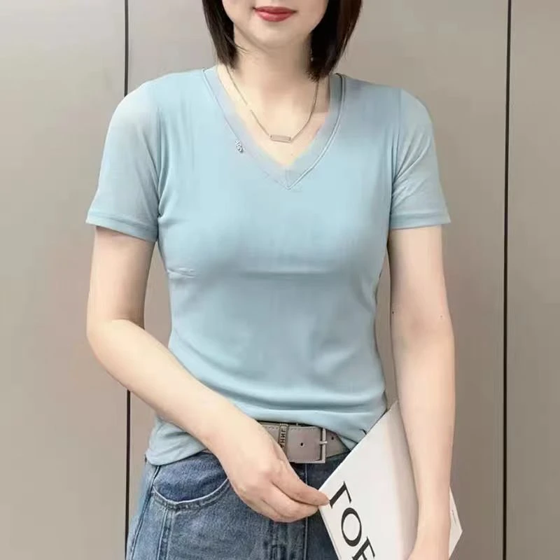 【锦衣服饰】WSN 5225冰感V领透气舒适短袖T恤