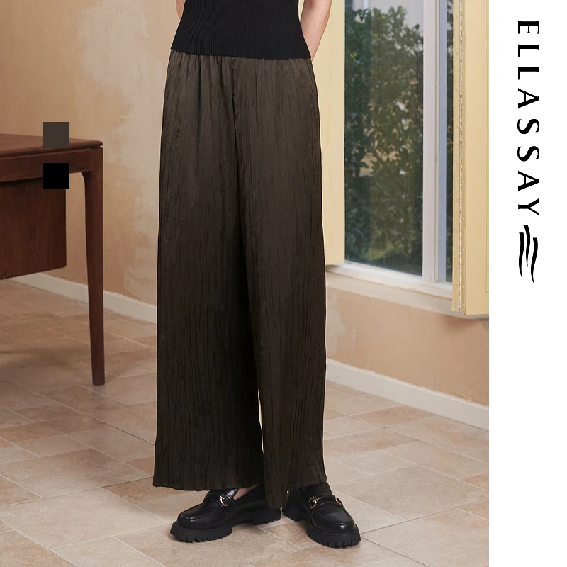 【晨粉专享价】歌力思2024夏季新款率性压褶阔腿休闲裤女K003
