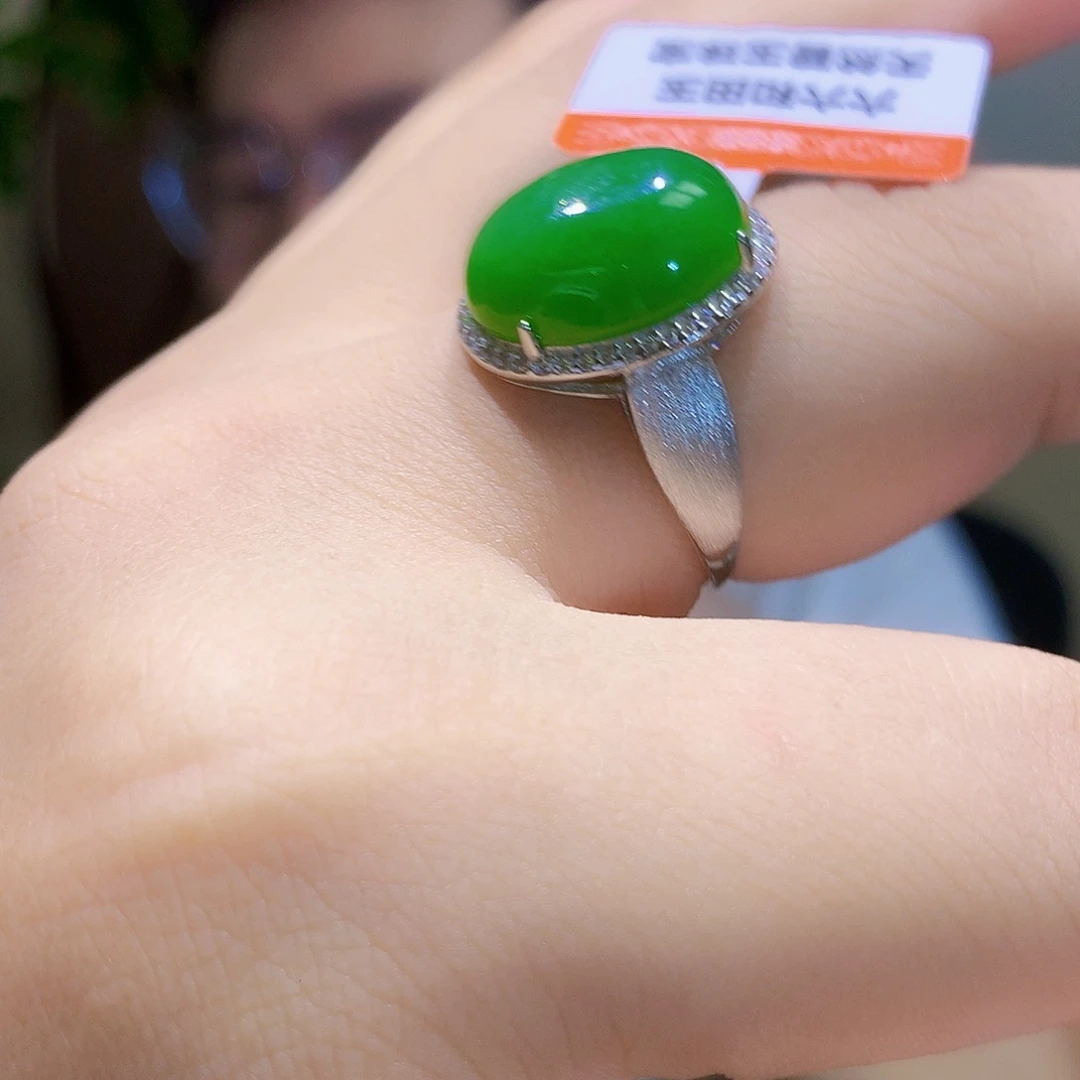和田玉（碧玉）戒指银S925镀金镶嵌
