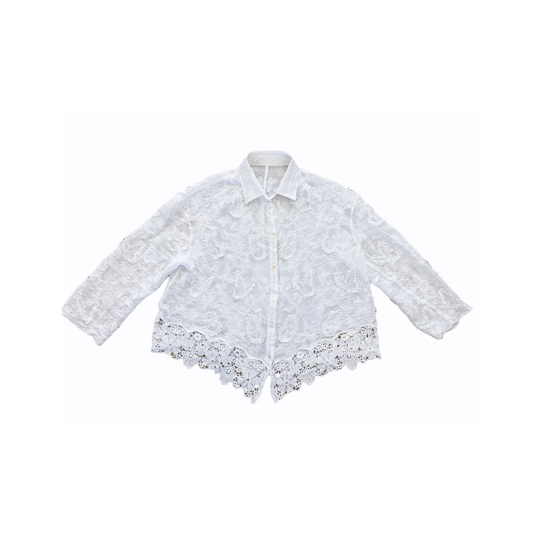 白色蕾丝衬衣上衣外搭 春秋新款气质休闲款 番茄妈女装