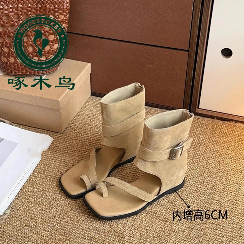 啄木鸟内增高6cm凉靴女夏季外穿时尚百搭小个子套趾高帮罗马凉鞋