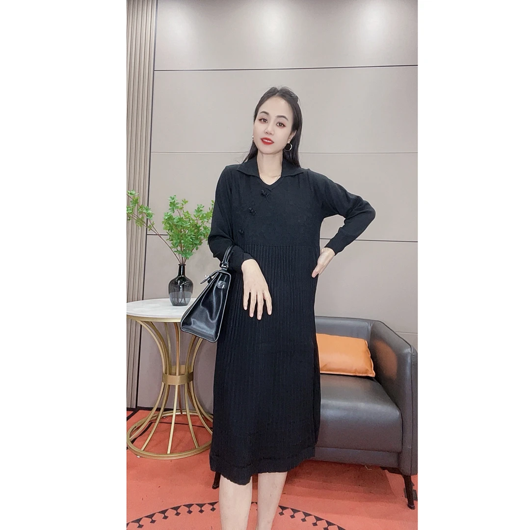 3663 秋冬新款气质中长款连衣裙立体提花花型亮片长裙