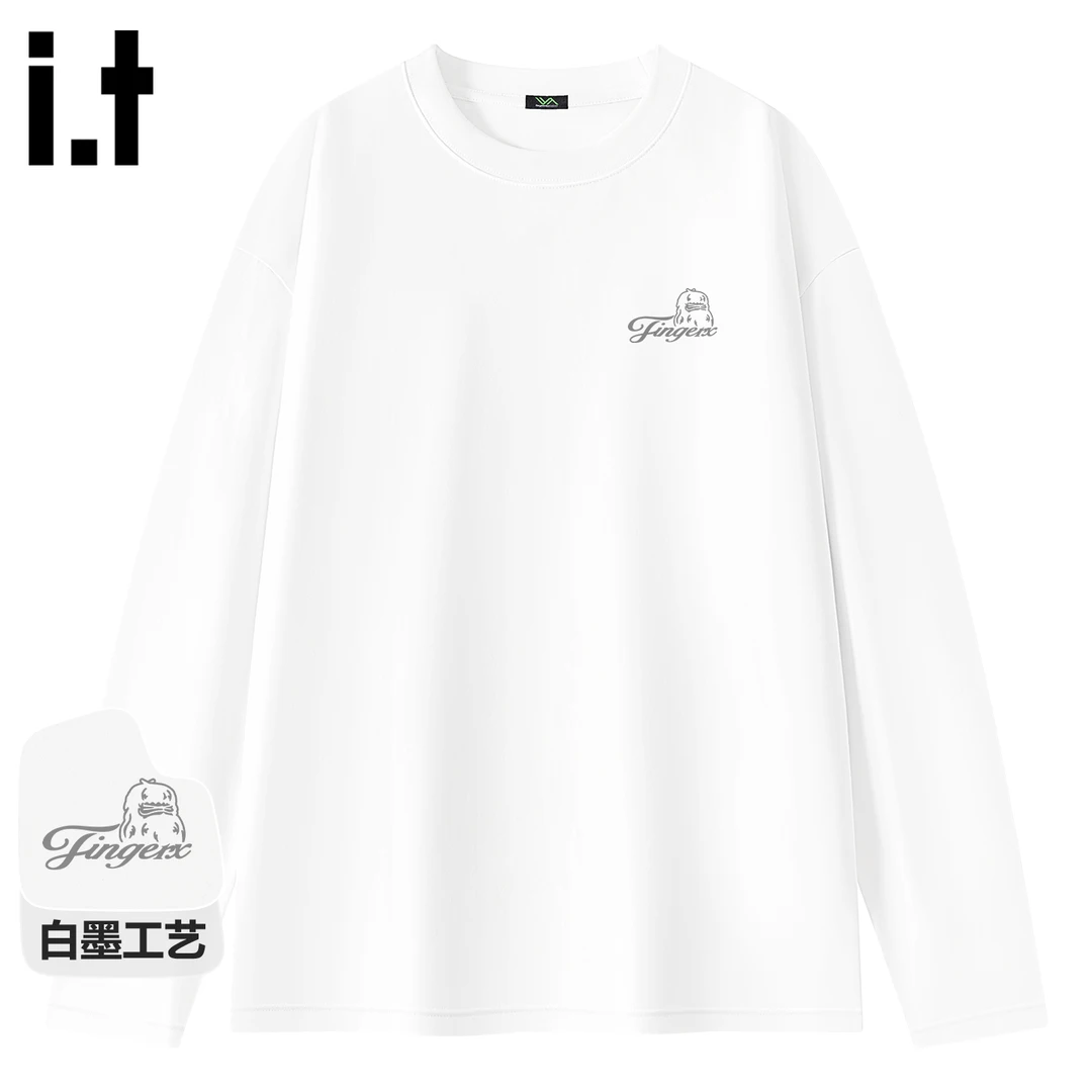 it FINGERCROXX长袖男t恤美式学院风秋季重磅纯棉男女同款打底衫