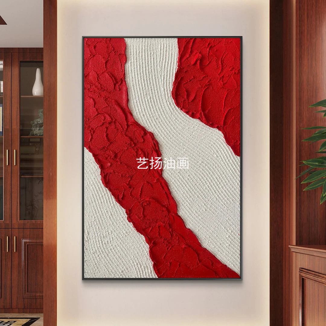 原创《红红火火》抽象装饰画客厅落地大幅挂画设计师油画玄关过道画