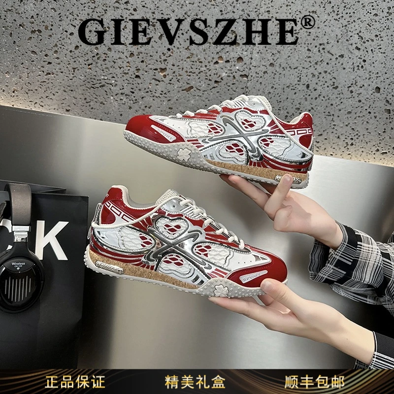 纪诗哲女鞋厚底阿甘鞋2025夏季新款红色超火机能运动鞋德训老爹鞋