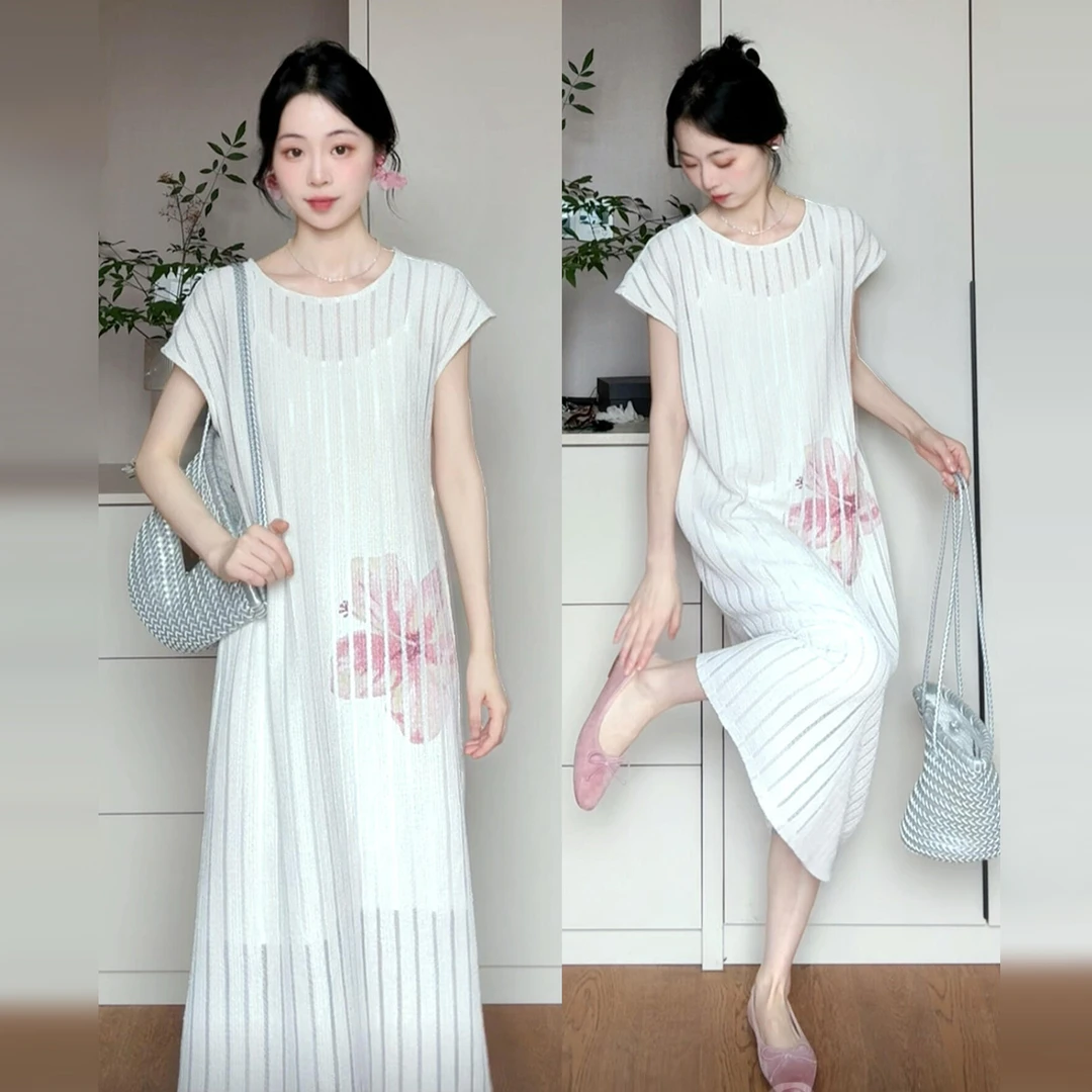2025新款新中式印花白色套装连衣裙子女夏季大方得体气质长裙套装