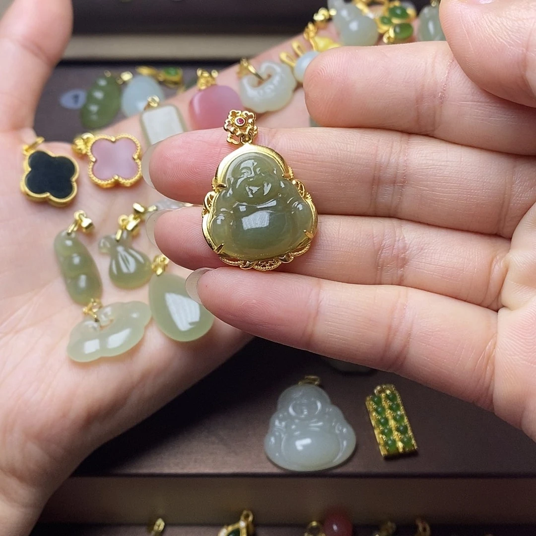 和田玉颈饰银S925镶嵌