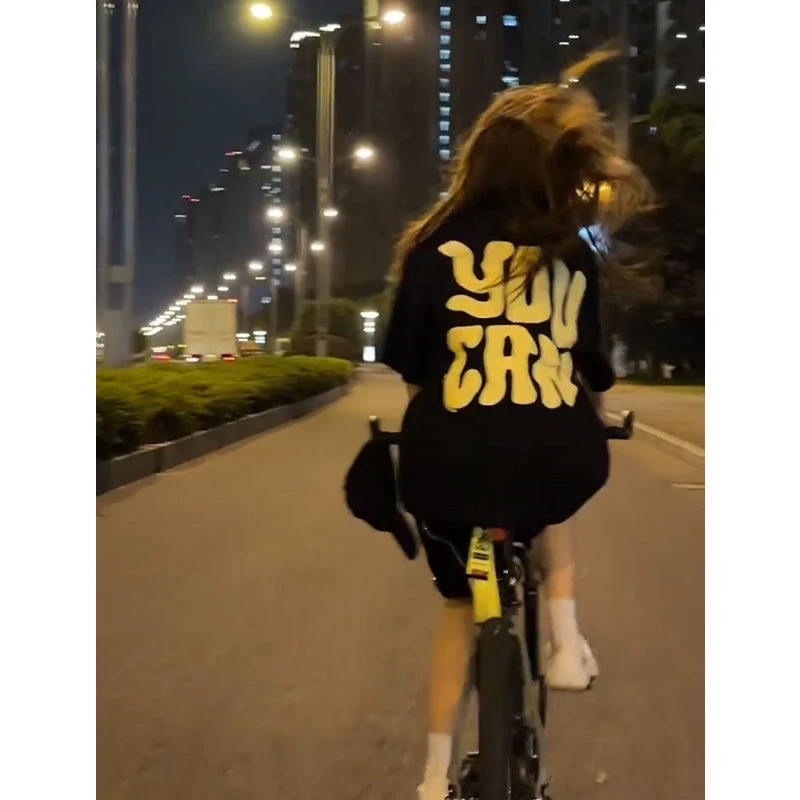 纯棉短袖t恤夏季新款印花宽松百搭上衣美式复古慵懒风小众炸街ins