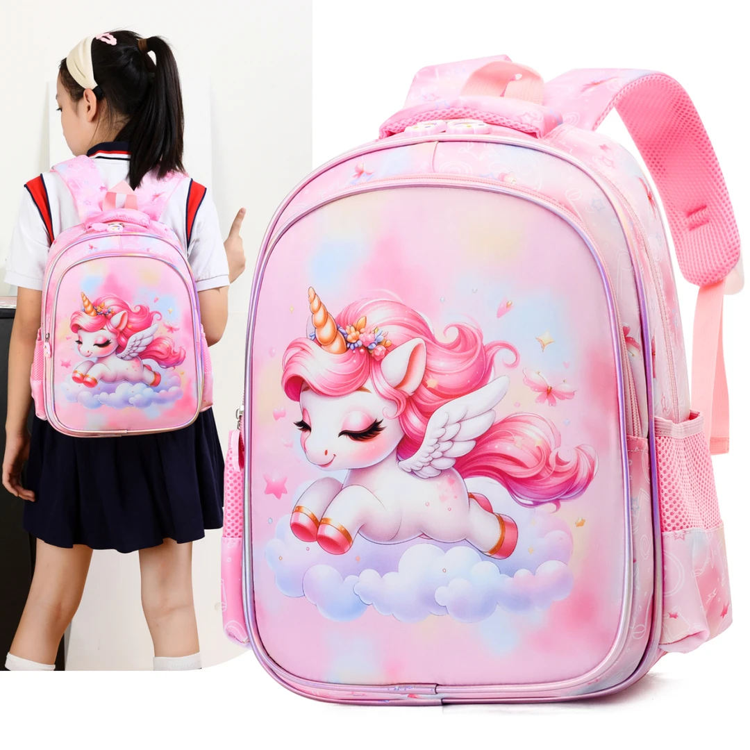 可爱独角兽幼儿园书包卡通小马轻便护脊3-6岁洋气背包透气双肩包5