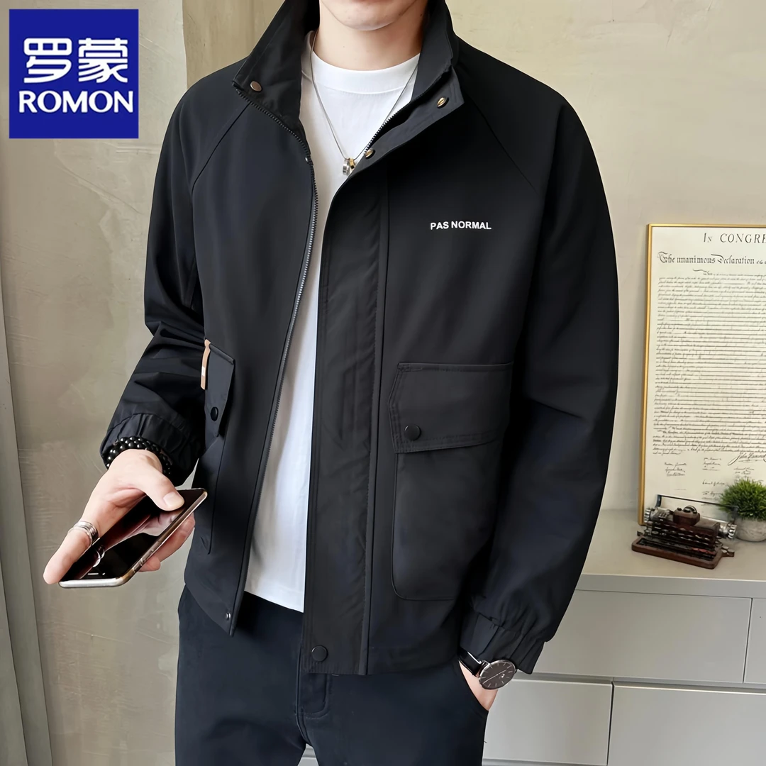 罗蒙男士外套春秋季2025新款立领工装夹克痞帅休闲百搭修身上衣潮