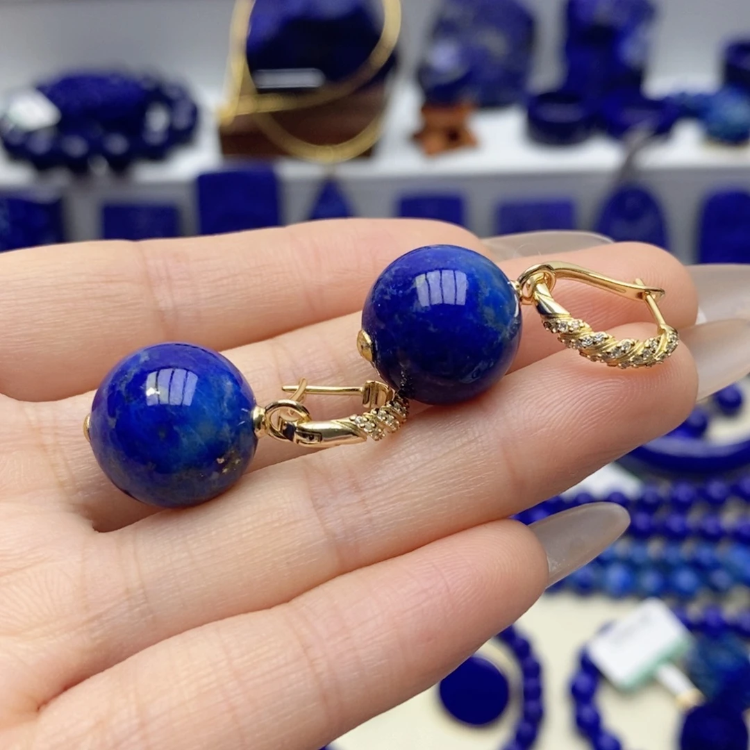 青金石银S925镀金镶嵌耳饰