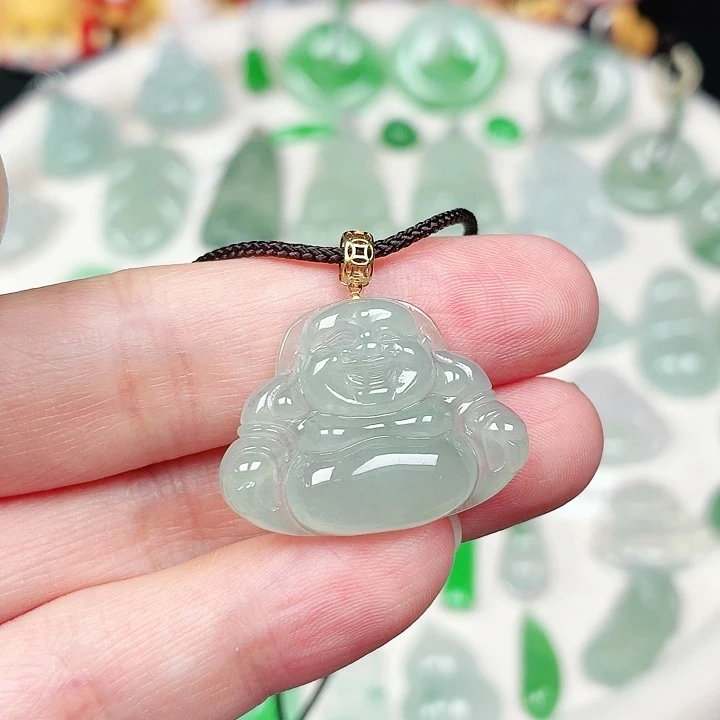 颈饰18K金镶嵌翡翠缅甸天然A货翡翠