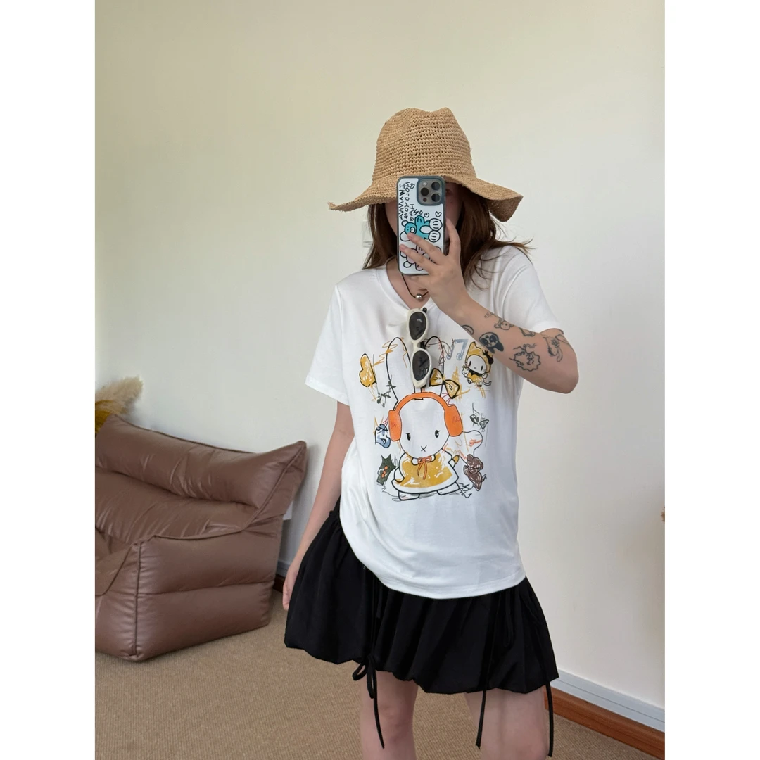 T恤合集 Kitty印花水洗百搭短袖T恤夏季简约宽松正肩上衣女