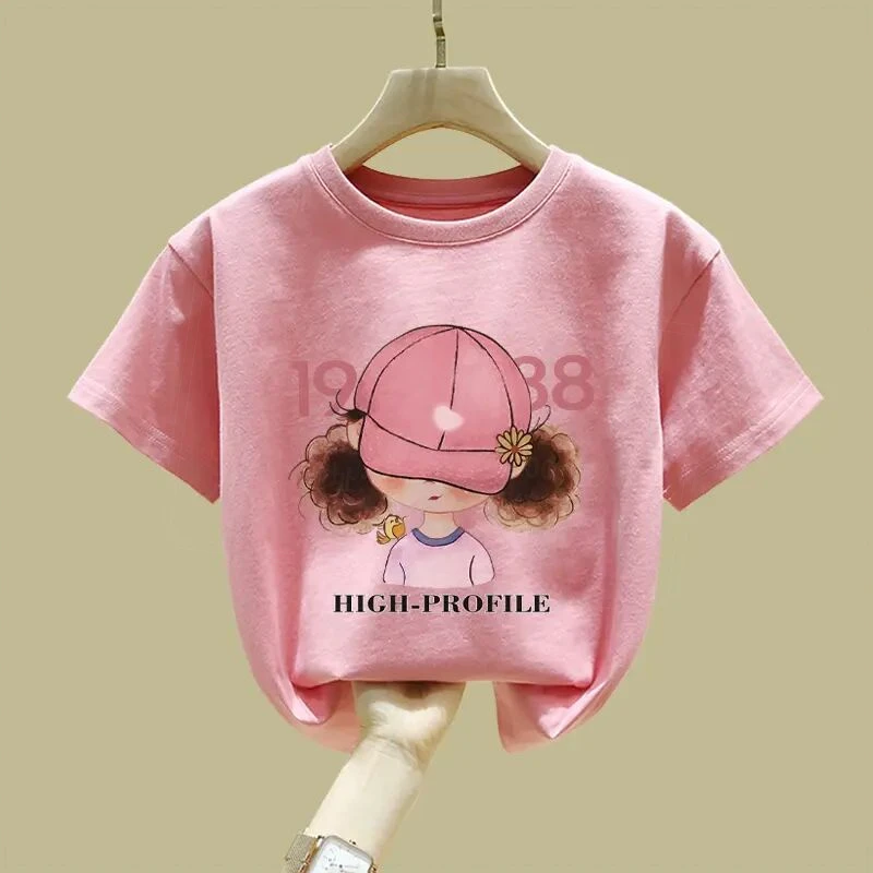 女童短袖T恤粉色潮牌夏季新款中大童纯棉半袖儿童圆领上衣体恤衫