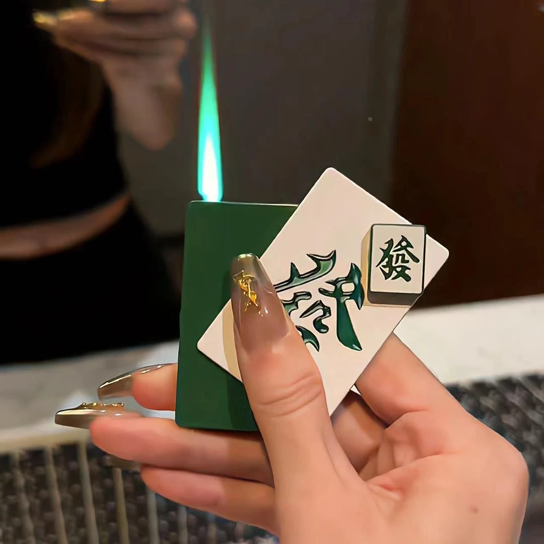 旋转麻将打火机炫酷解压网红款高颜值发财创意防风个性潮流绿火焰
