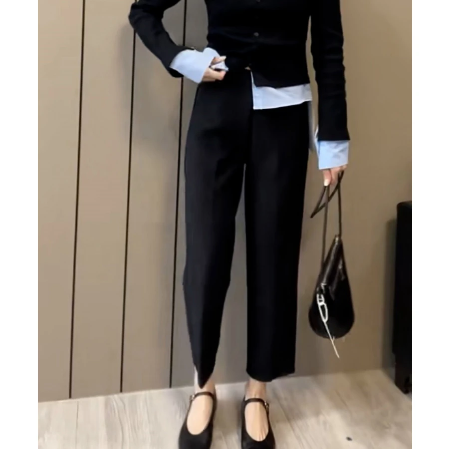 2025夏季新爆款大码高腰直筒休闲裤女时尚洋气舒适简约显瘦九分裤