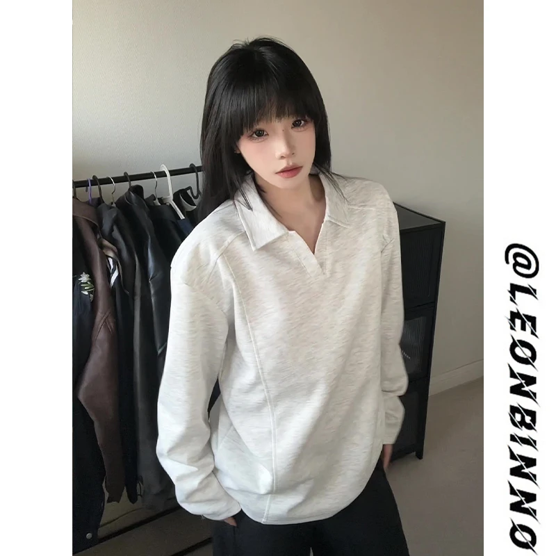 正肩拼接V领POLO卫衣男秋季新款美式高街设计感长袖T恤内搭上衣服