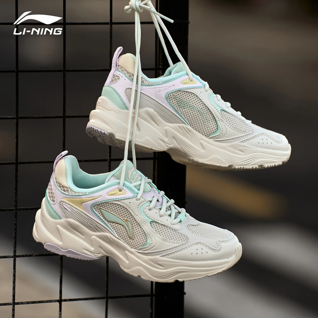 李宁女鞋老爹鞋透气网面厚底增高鞋子女ins潮牌百搭休闲跑步鞋子