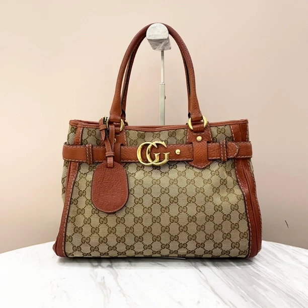 95新 GUCCI/古驰 古驰老花拼皮托特包 约37*24