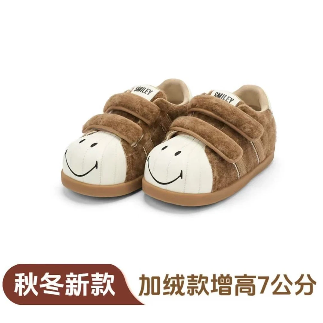 卓诗尼【撤柜】多巴胺笑脸秋冬加绒卡通风低帮鞋女复古增高面包鞋休