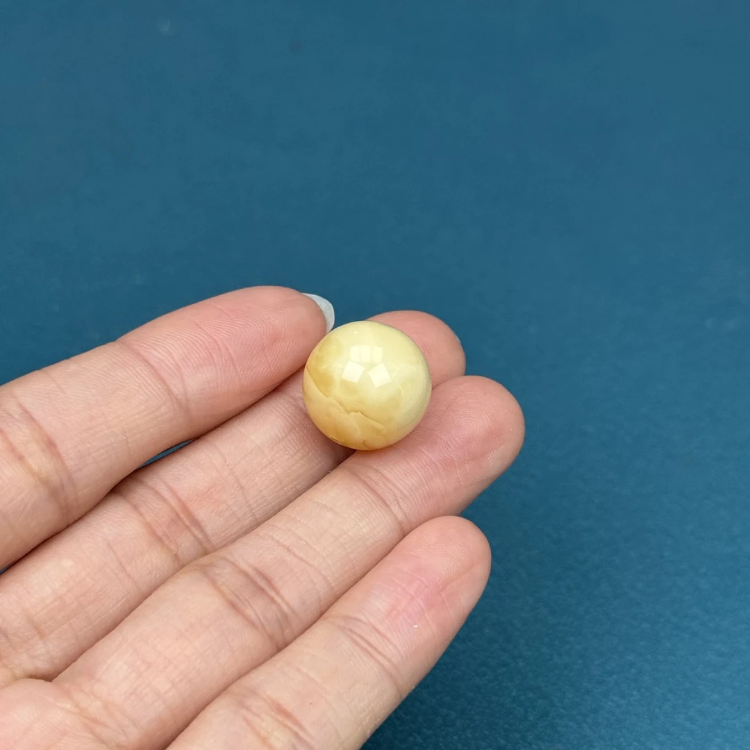 Y1299天然原矿蜜蜡 鸡油黄单珠 14.4mm 抖音基地质检发货