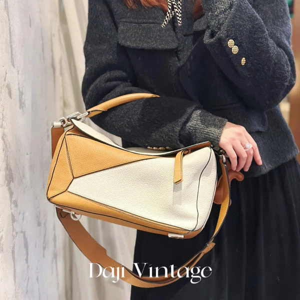 大吉中古/LOEWE罗意威焦糖拼白中号puzzle手提斜挎包