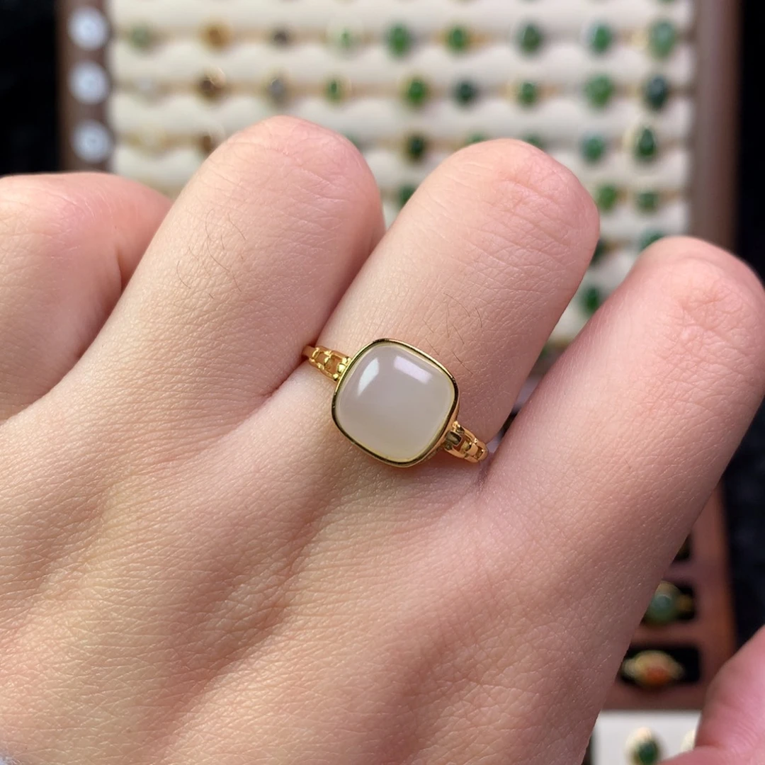 和田玉银S925镶嵌戒指