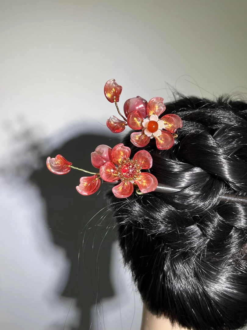 复古民族风女发簪古装复古古风轻奢素款百搭国风琉璃花朵簪子手工