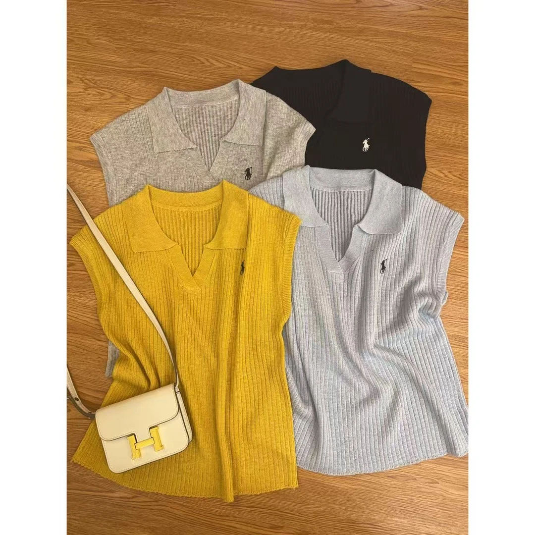 苗苗家   翻领小V冰麻针织上衣