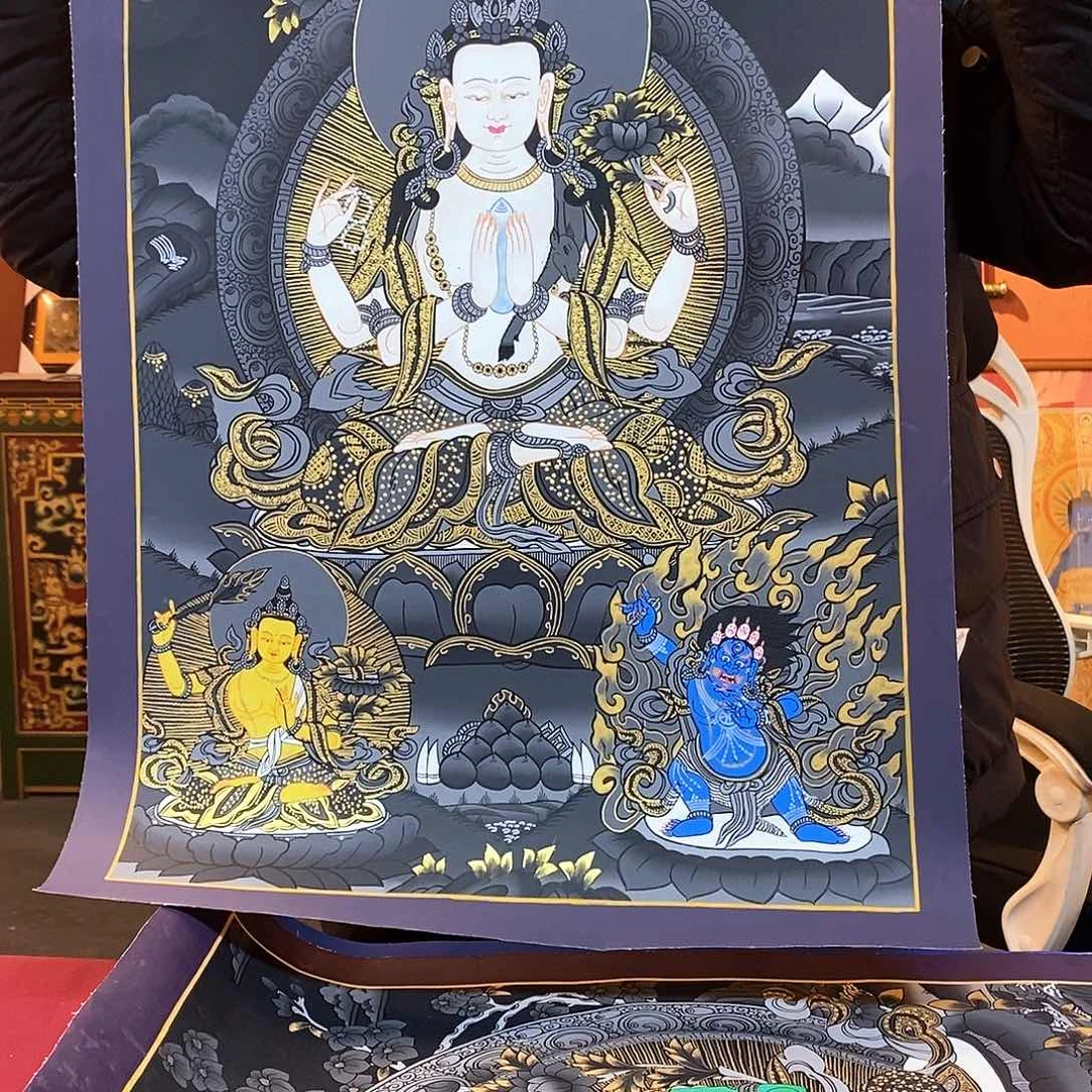 装裱画40×60灰唐四臂