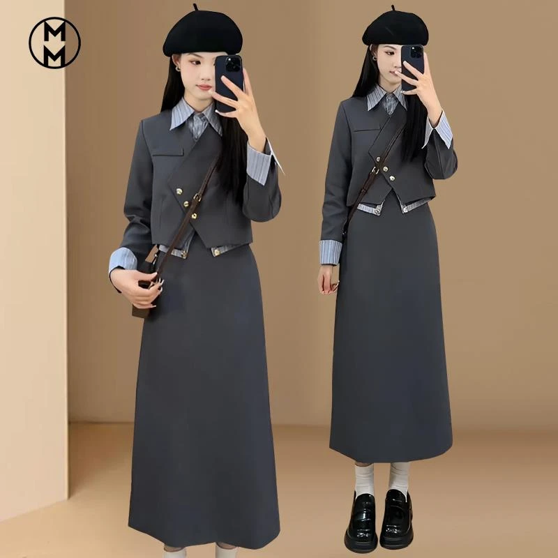 MM小香风两件套裙高级感假两件套显瘦减龄盐系时尚显瘦春秋款套装